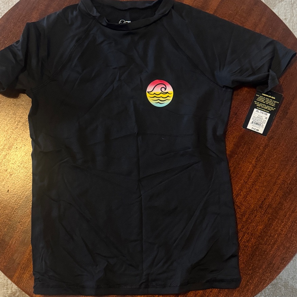art class Black Rash Guard with Colorful Wave Design